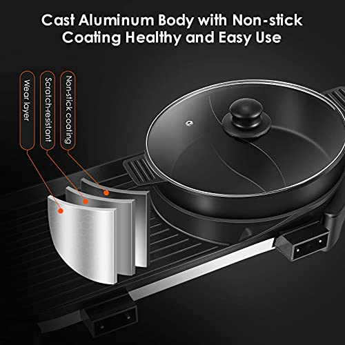 BOEASTER Electric Hot Pot with Grill, Removable Non-Stick, Adjustable Temperature N97558