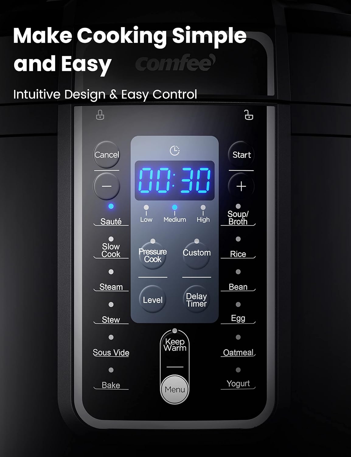 COMFEE’ 9-in-1 Electric Pressure Cooker 6 Quarts, Black B4598