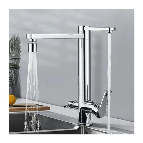 Chrome Kitchen Purified Faucets Dual Handles Cold Hot Water Mixer Crane Tap Filter 2 Spouts Rotation Tap,Faucet for Kitchen