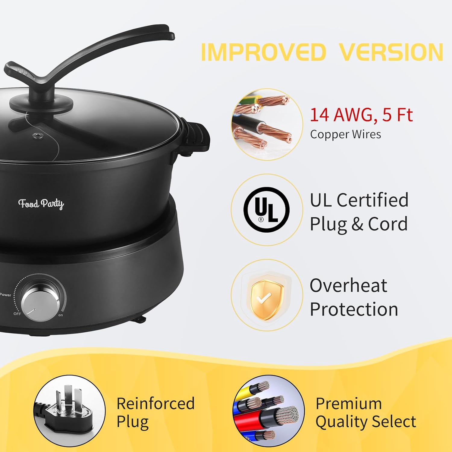 Electric Hot Pot with Divider, 5L Dual-Sided Shabu Shabu Cooker, Non-Stick 110V O492608