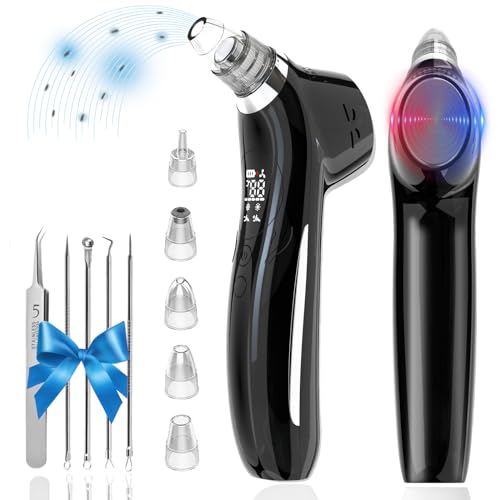 SJIE Blackhead Remover Vacuum Face Suction Pore Cleaner with Hot&Cold Compress Positive&Negative Ion Massage Nose Whitehead Remover Pimple Sucker with 5 Probes Pore Extractor Tool…