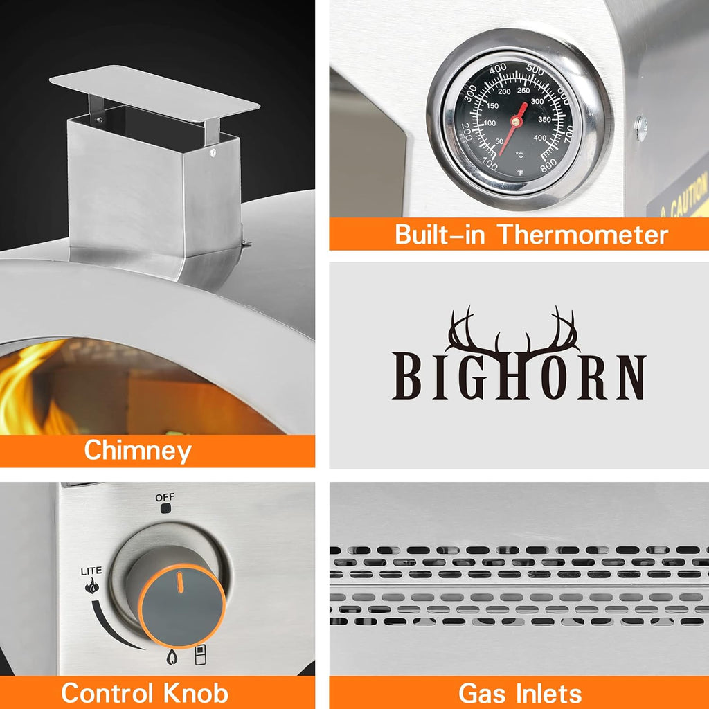 BIG HORN OUTDOORS Gas Pizza Oven, Portable Propane Pizza Oven with 13 inch Pizza Stone Z288240