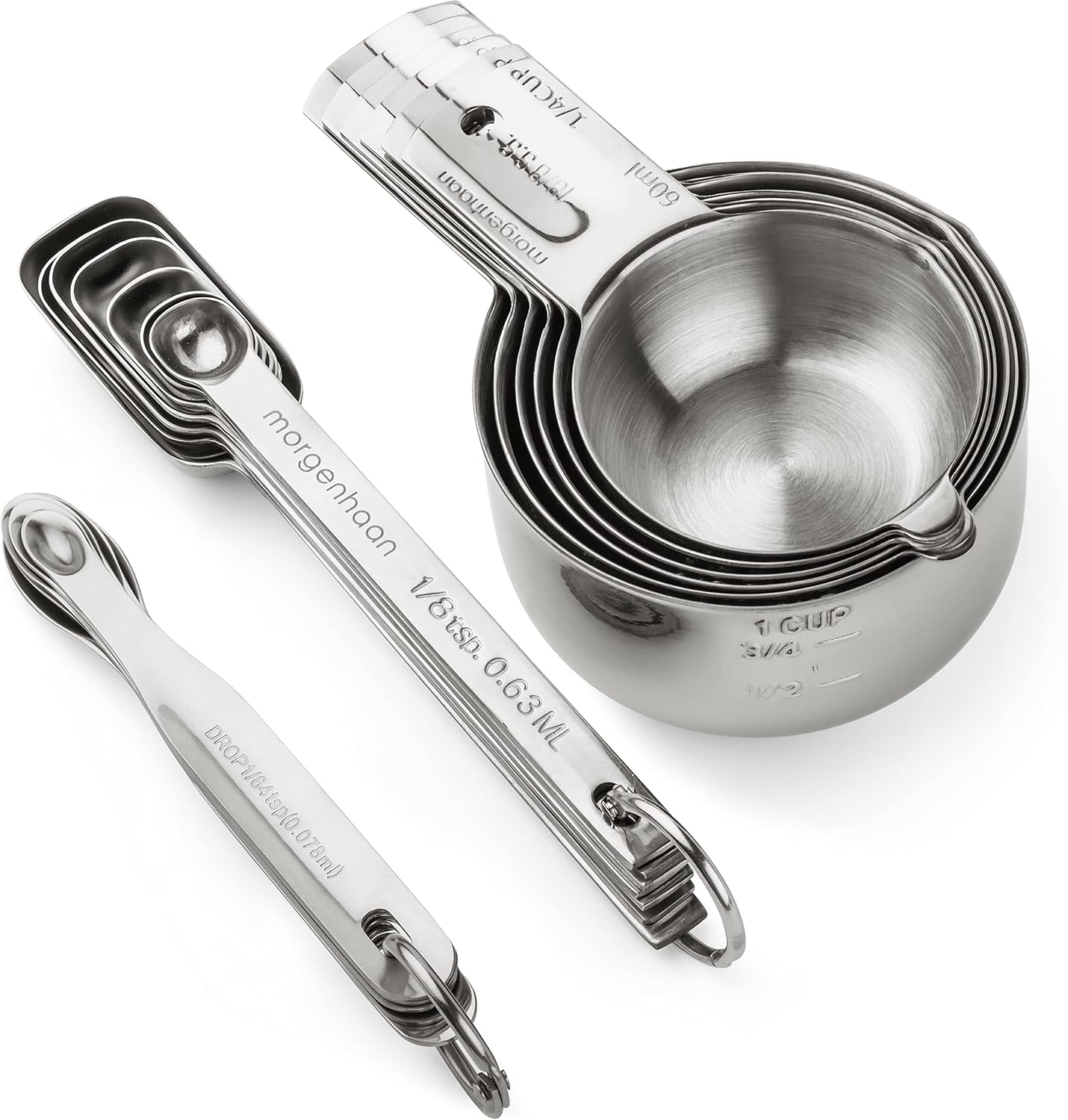 Stainless Steel Measuring Cups and Spoons Set 18-Piece, Dishwasher Safe S8073