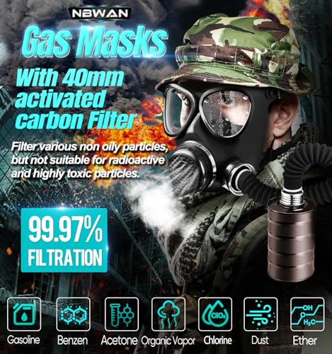 NBWAN Full Face Gas Mask Respirator with 40mm Activated Carbon Filter B917