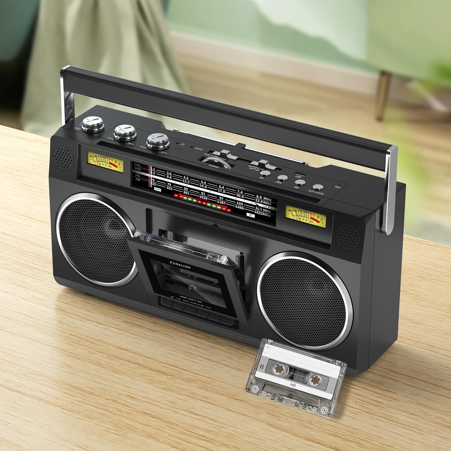 Portable Boombox Radio Cassette Player Recorder with Bluetooth, AM/FM Radio, USB SD Aux-in H756734