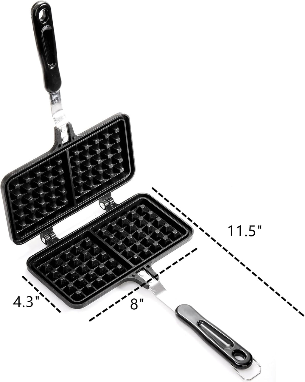 Dicunoy Non-stick Stovetop Waffle Maker, 8" Portable Aluminum with Long Handle I623