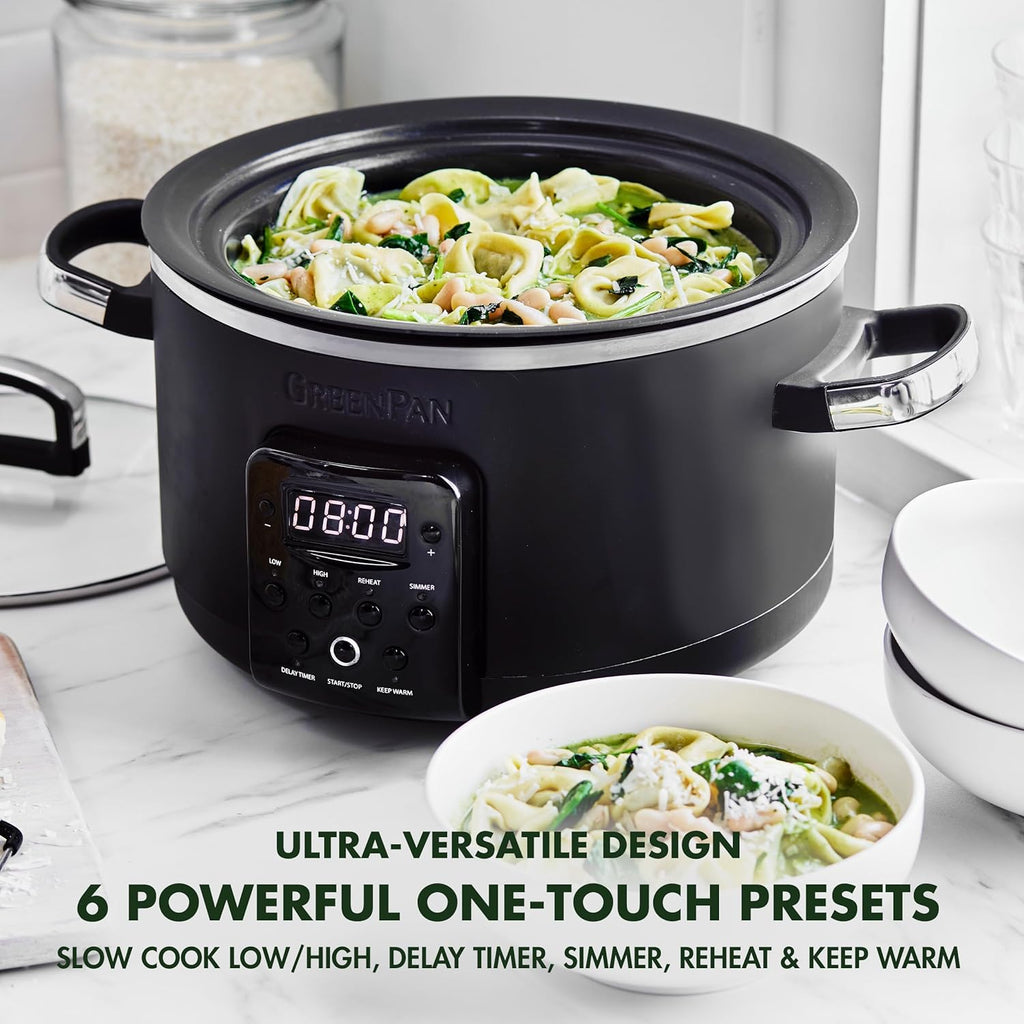 GreenPan Bistro Noir 4QT Electric Slow Cooker with Lid, PFAS-Free Ceramic Nonstick Inner Pot L69192