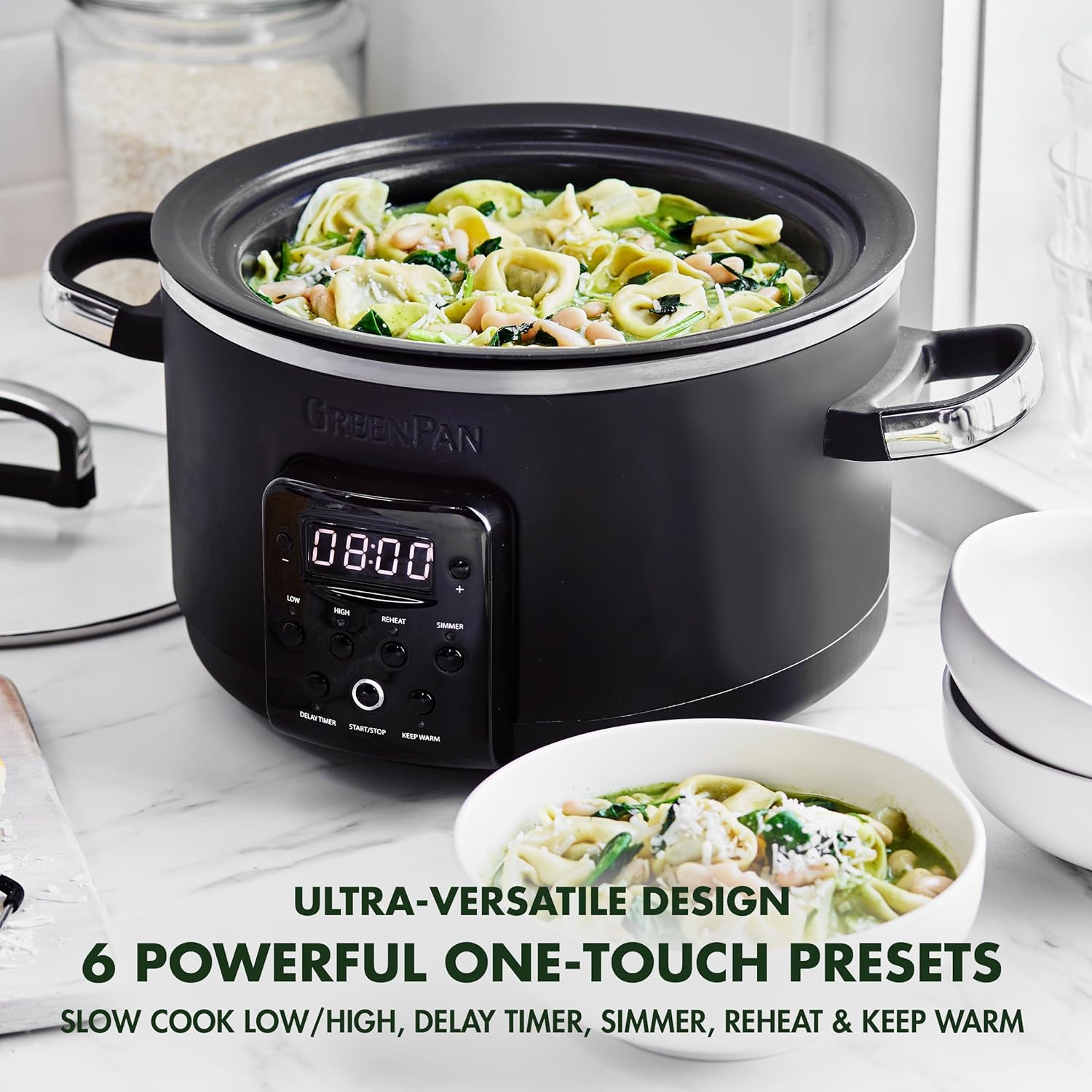 GreenPan Bistro Noir 4QT Electric Slow Cooker with Lid, PFAS-Free Ceramic Nonstick Inner Pot L69192