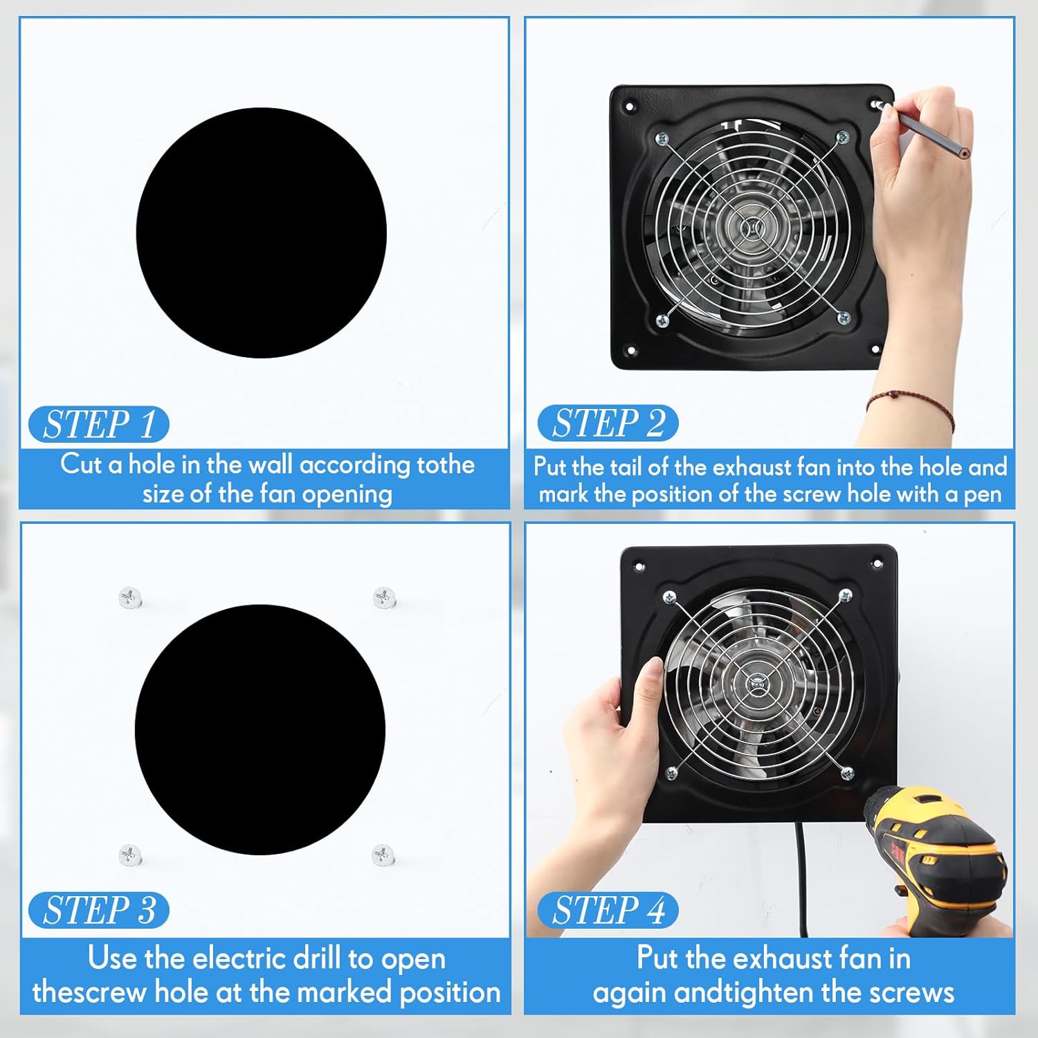6 Inch Exhaust Fan 308CFM with Switch and Damper, Black Z829