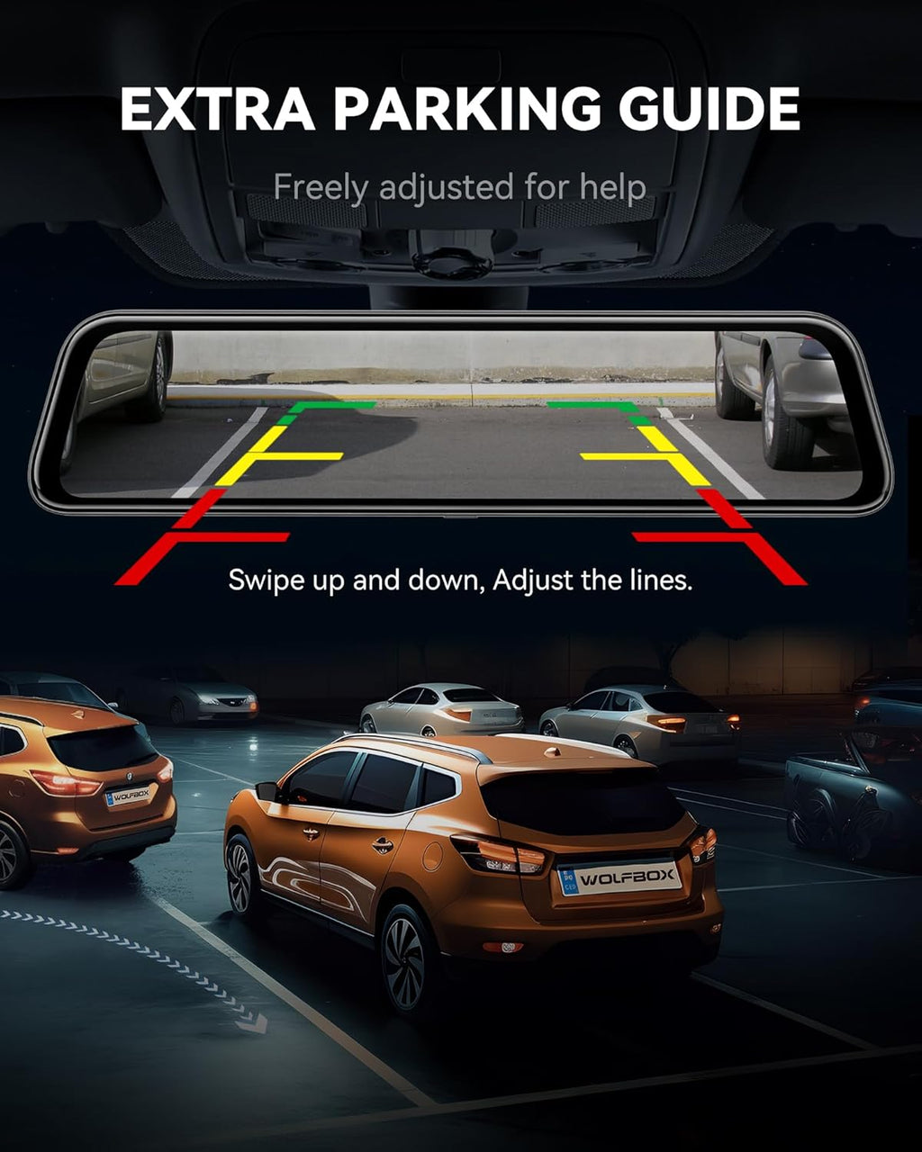 WOLFBOX G840S 12" 4K Mirror Dash Cam Backup Camera with Front and Rear Dual Cameras L37563