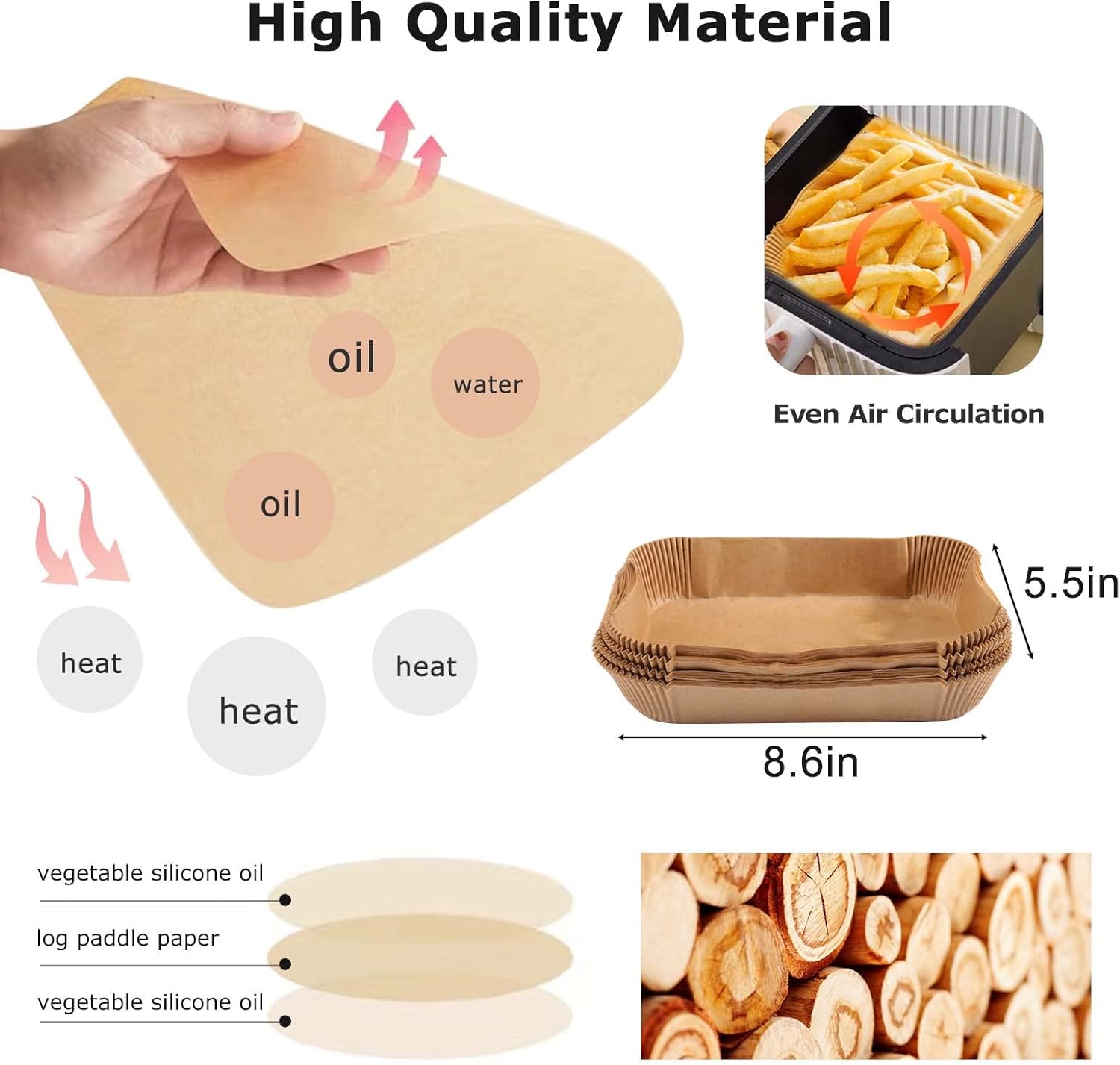 100Pcs Baking Paper Liners for Air Fryers - Rectangular Sheets for Ninja Foodi & More C8795