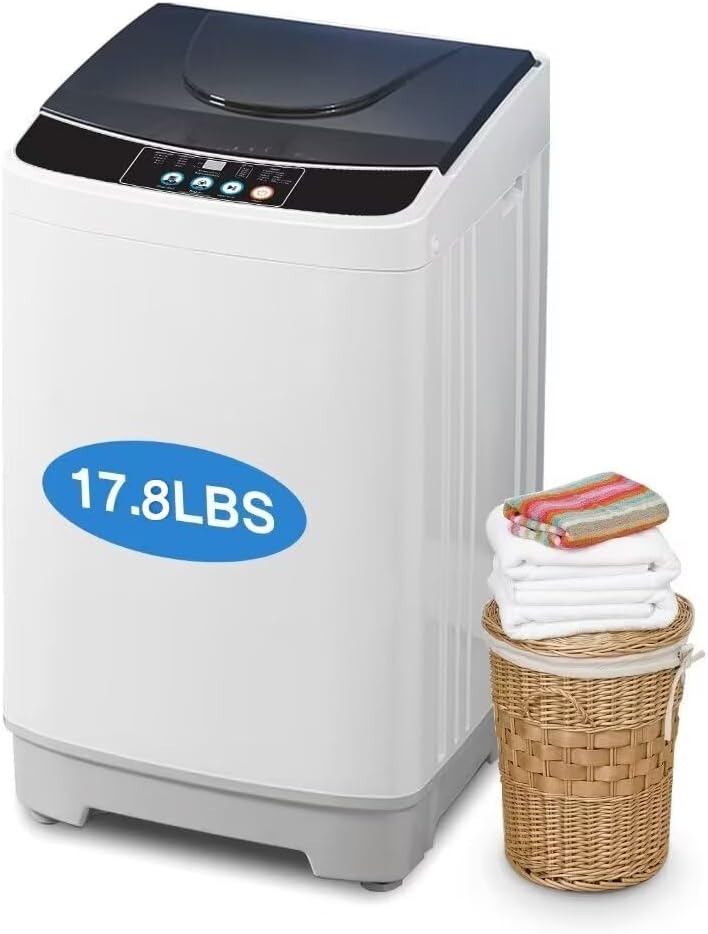 Small Washer Machine for Apartment, Washer and Dryer Combo with LED Display, 17.8LBS Apartment Washing Machine with 10 Washing Programs, Transparent Grey