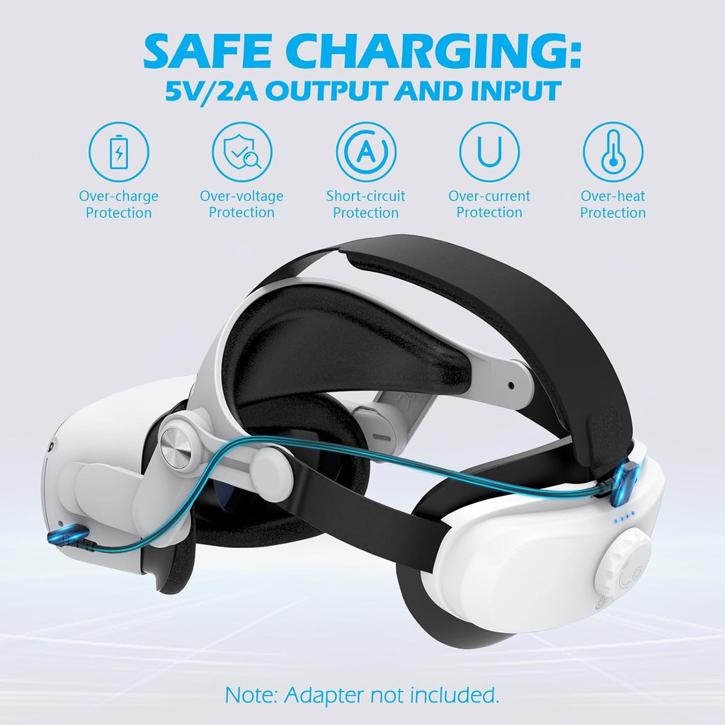 YOGES Battery Head Strap for Meta Quest 2, Adjustable Rechargeable VR Headset Accessory X30182