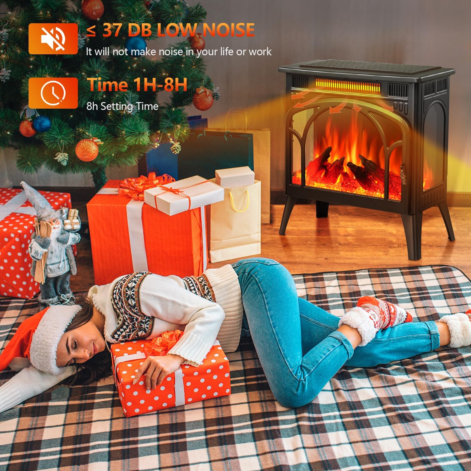 R.W.FLAME Electric Fireplace Heater 25" Freestanding Infrared Stove Q27460