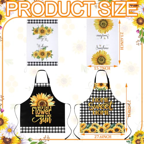 Bencailor 13 Pcs Bee Sunflower Kitchen Decor Set with Wooden Spoons, Towels, Aprons, Oven Mitts & Pot Holders L284856