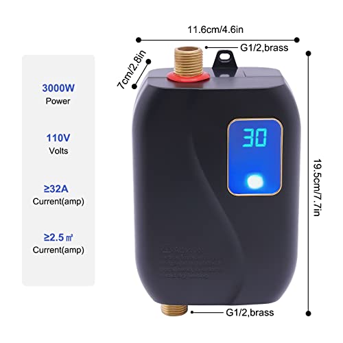 Electric Tankless Water Heater 110V 3000W for Under Sink Kitchen H66942