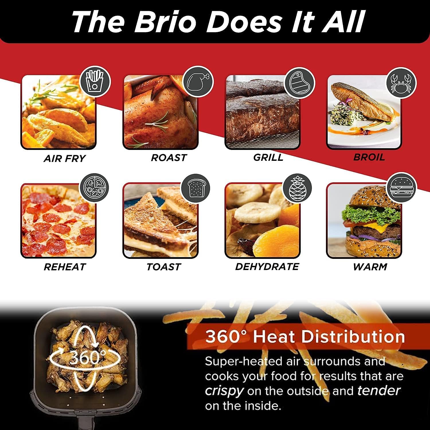 Nuwave Brio 6-Quart Digital Air Fryer with Non-Stick Baking Pan and Cooking Rack, Black G9833