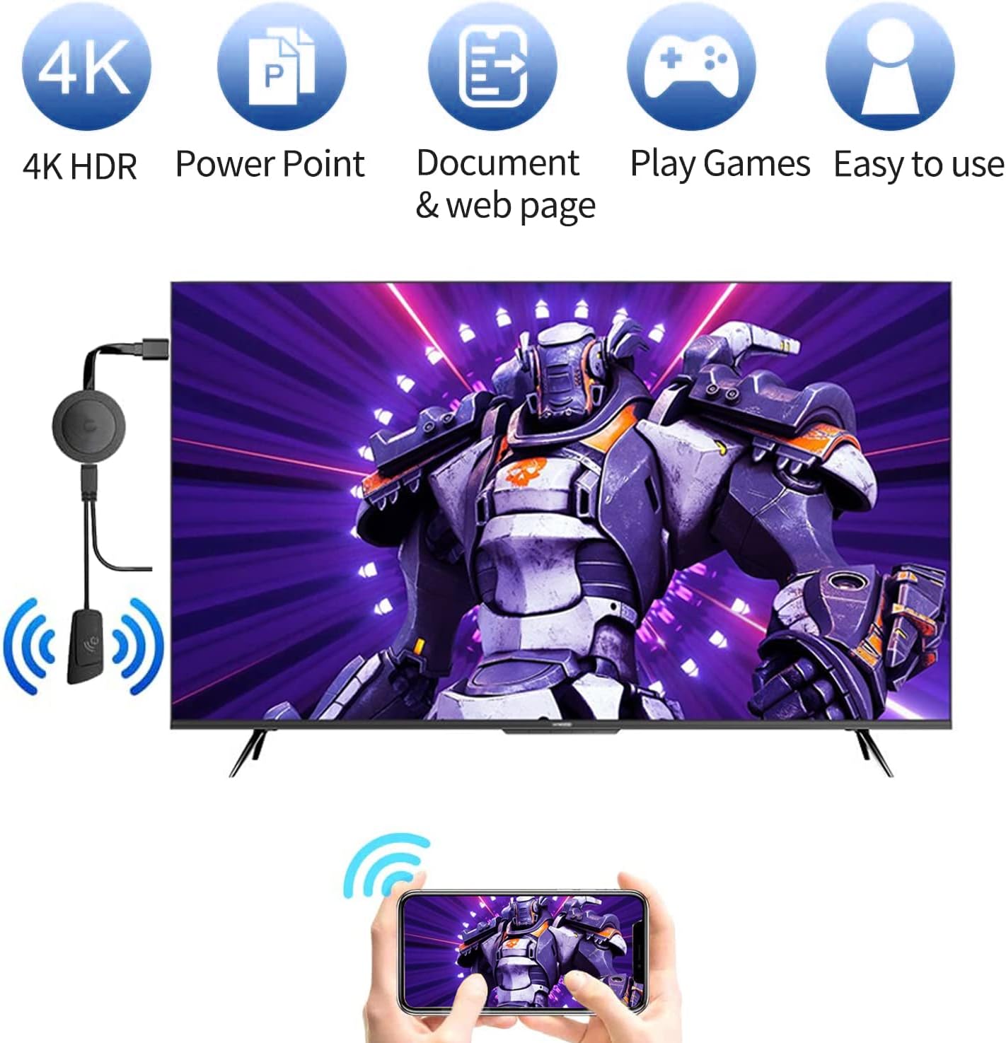 Wireless HDMI Streaming Adapter 4K for Phone Tablet PC to TV F723