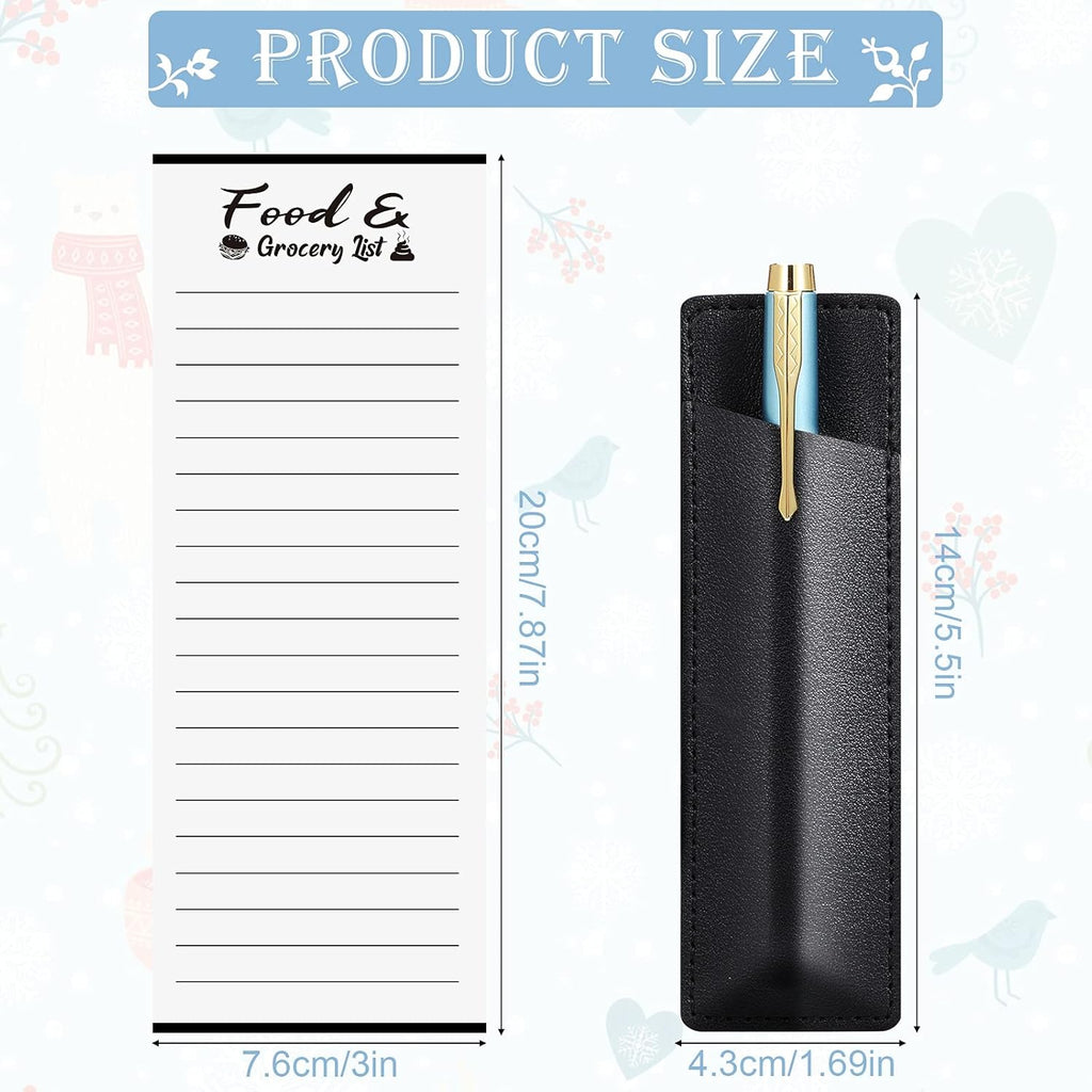 2 Pieces Magnetic Grocery List Set with Pen Holder, PU Leather Notepad for Refrigerator Q69733