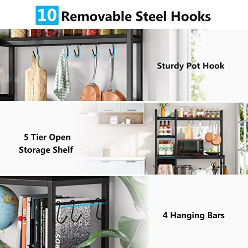 Tribesigns Bakers Rack with Storage Hutch, 43 inch Microwave Oven Stand, 5-Tier Kitchen Shelf with 10 Hooks W16975