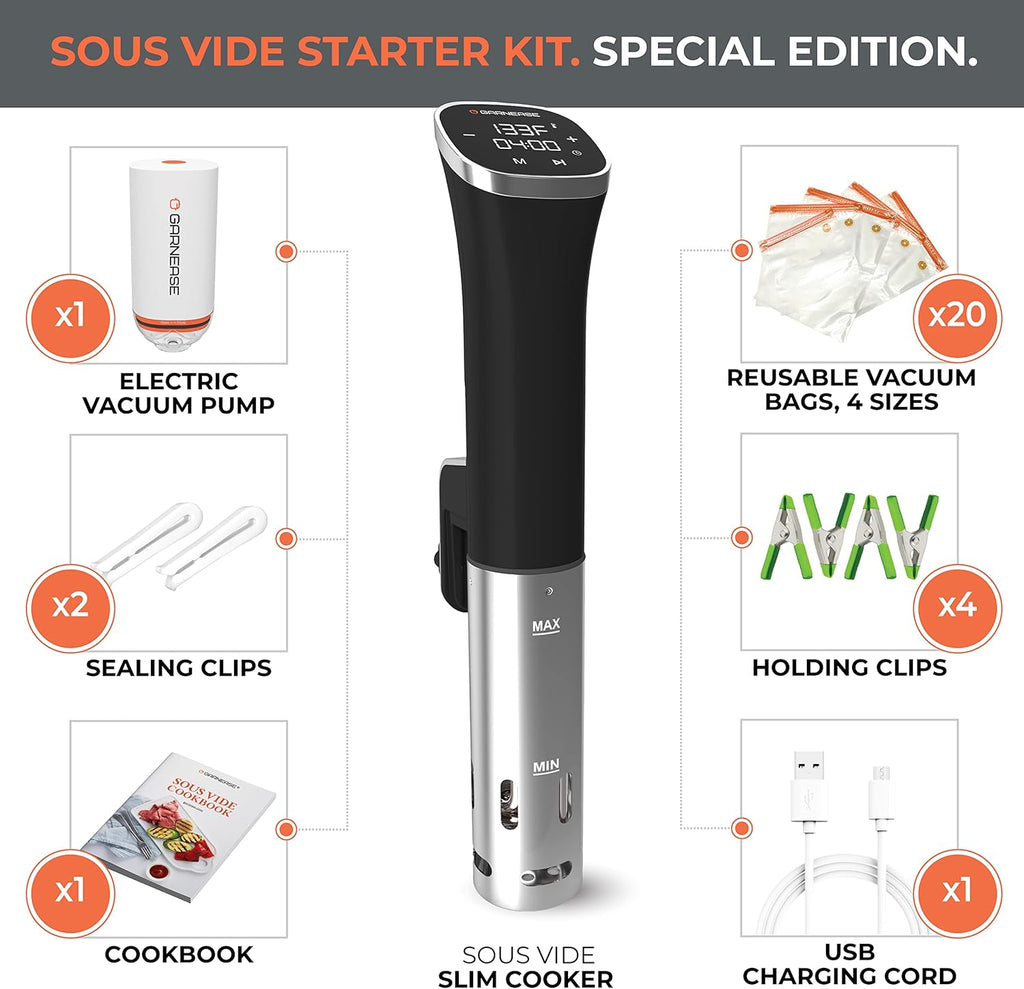 Sous Vide Cooker Starter Kit with Immersion Circulator 1000W and Vacuum Bags W79879