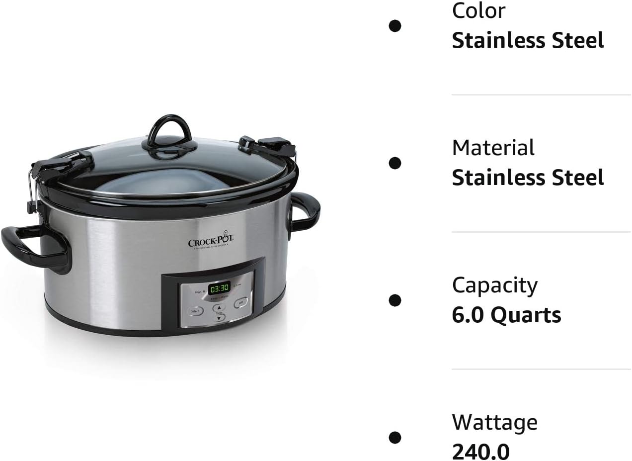 Crock-Pot 6 Quart Programmable Slow Cooker with Digital Timer, Stainless Steel D211