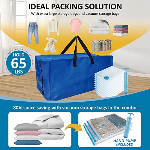 6 Pack Heavy Duty Extra Large Moving Bags with Backpack Straps & Vacuum Storage Bags W441