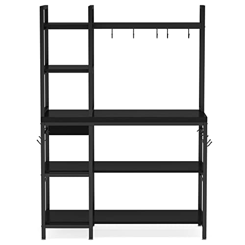 Tribesigns Bakers Rack with Storage Hutch, 43 inch Microwave Oven Stand, 5-Tier Kitchen Shelf with 10 Hooks W16975