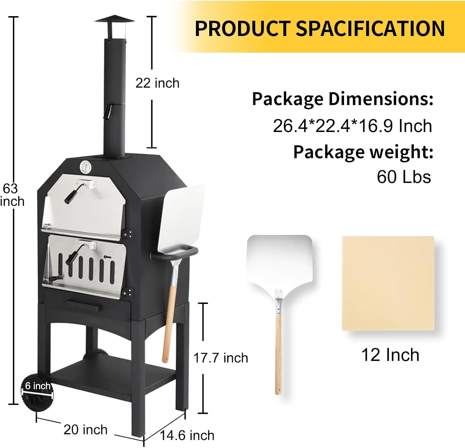 Wood-Fired Pizza Oven Outdoor with Pizza Stone and Cover V7817