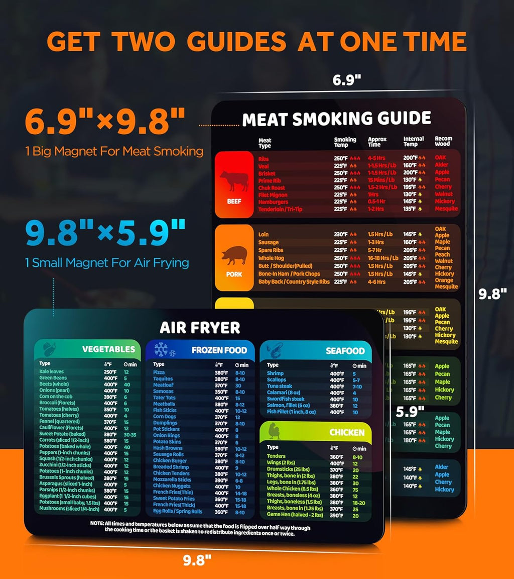 Magnetic Meat Smoking & Air Frying Guide with Temperature and Time D2710