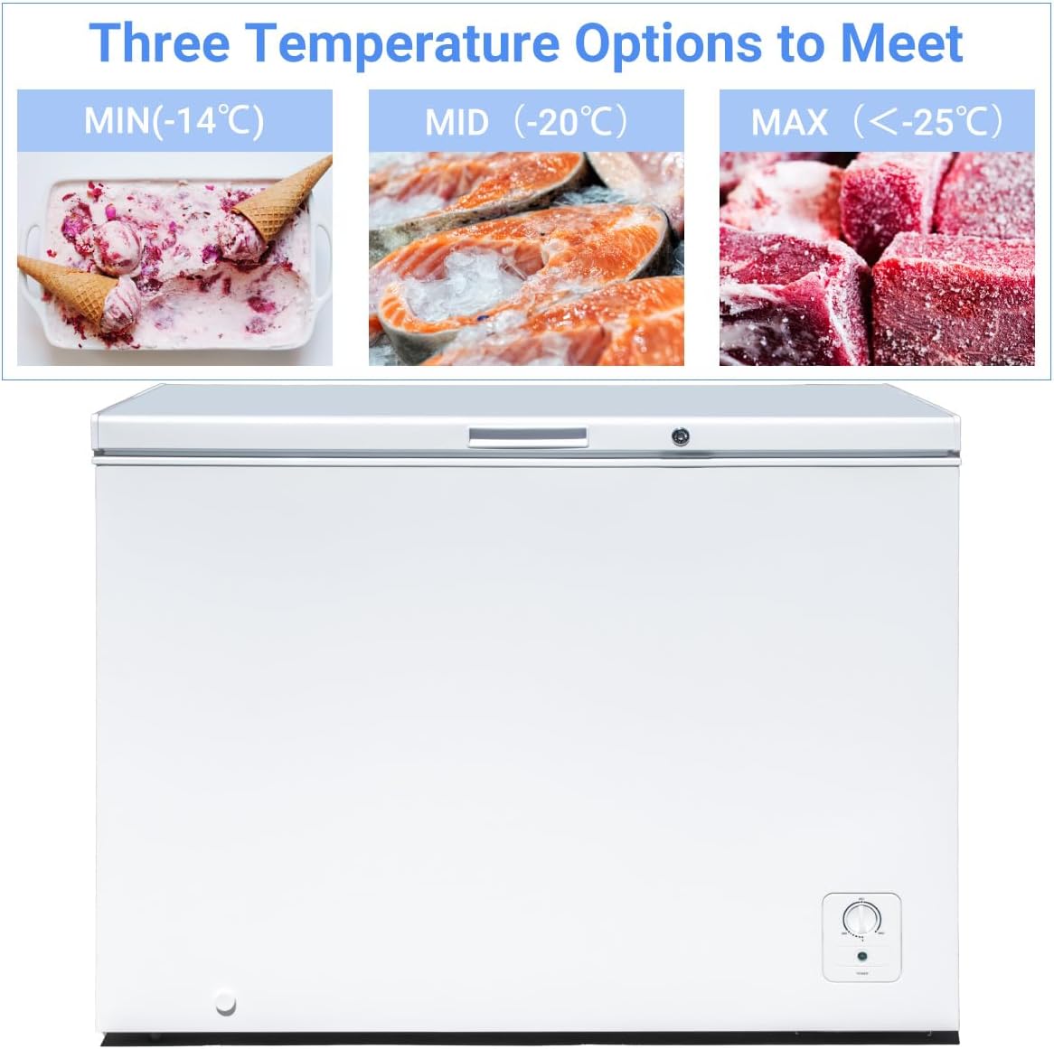 Smad Chest Freezer 10 Cu. Ft. with Lock and Adjustable Thermostat, White H6972