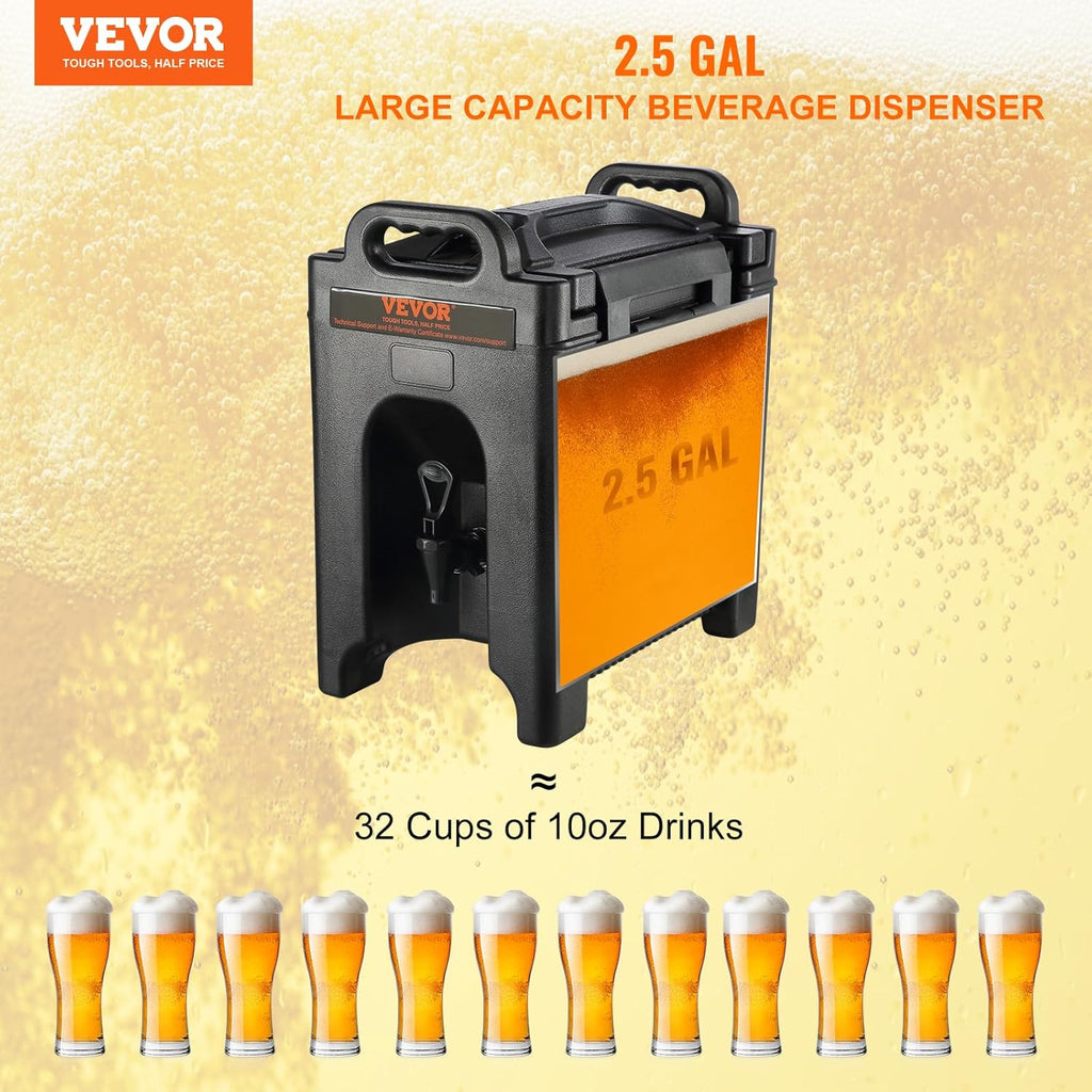 VEVOR Insulated Beverage Dispenser 2.5 Gallon, Food-grade LDPE Hot and Cold Beverage Server V159364