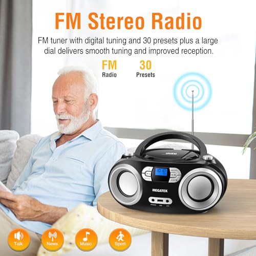 Megatek CB-M25BT Portable CD Player Boombox with Bluetooth and FM Radio Y658263