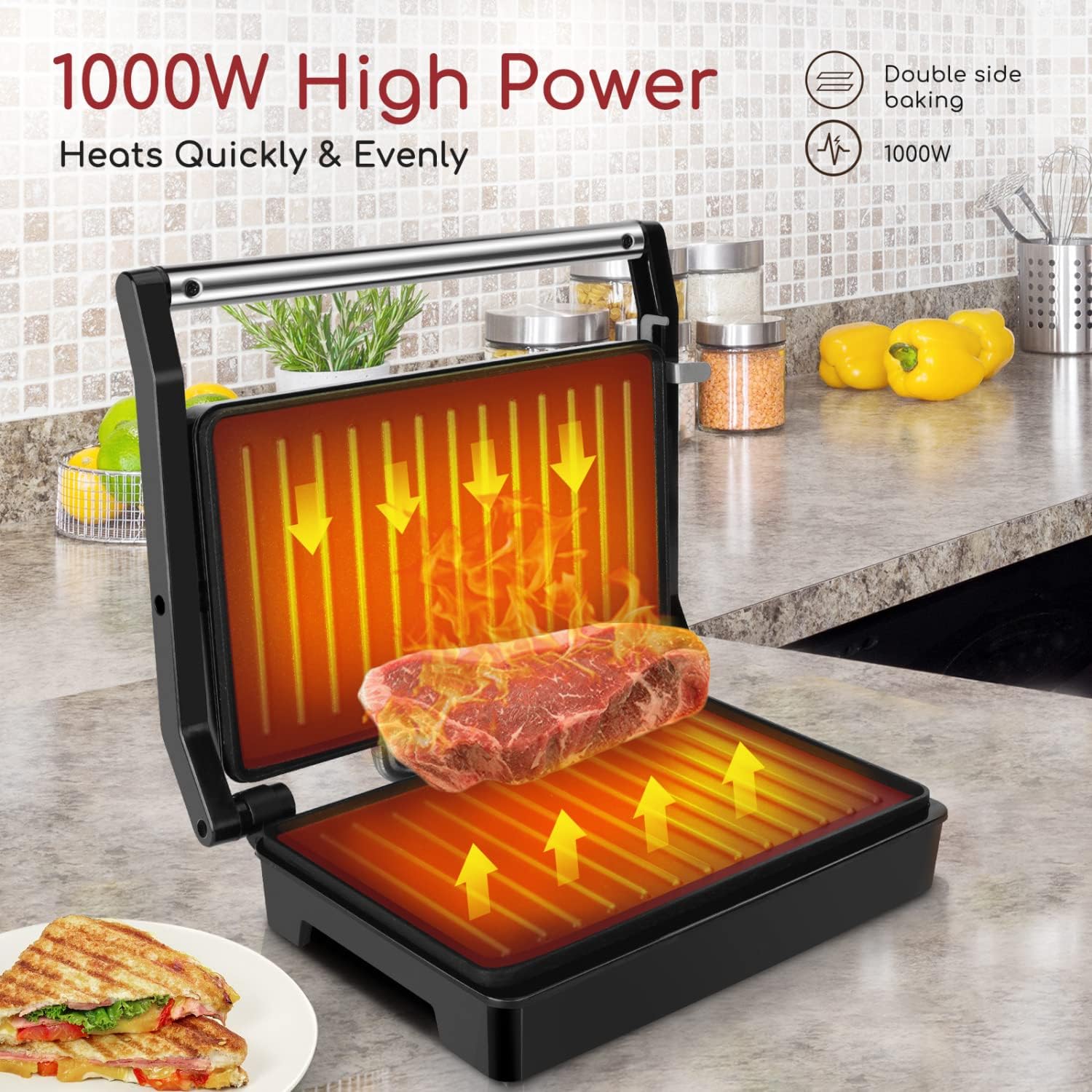 Aigostar Belgian Waffle Maker 8 Inch Non Stick, 1000W Sandwich Press Grill W975410