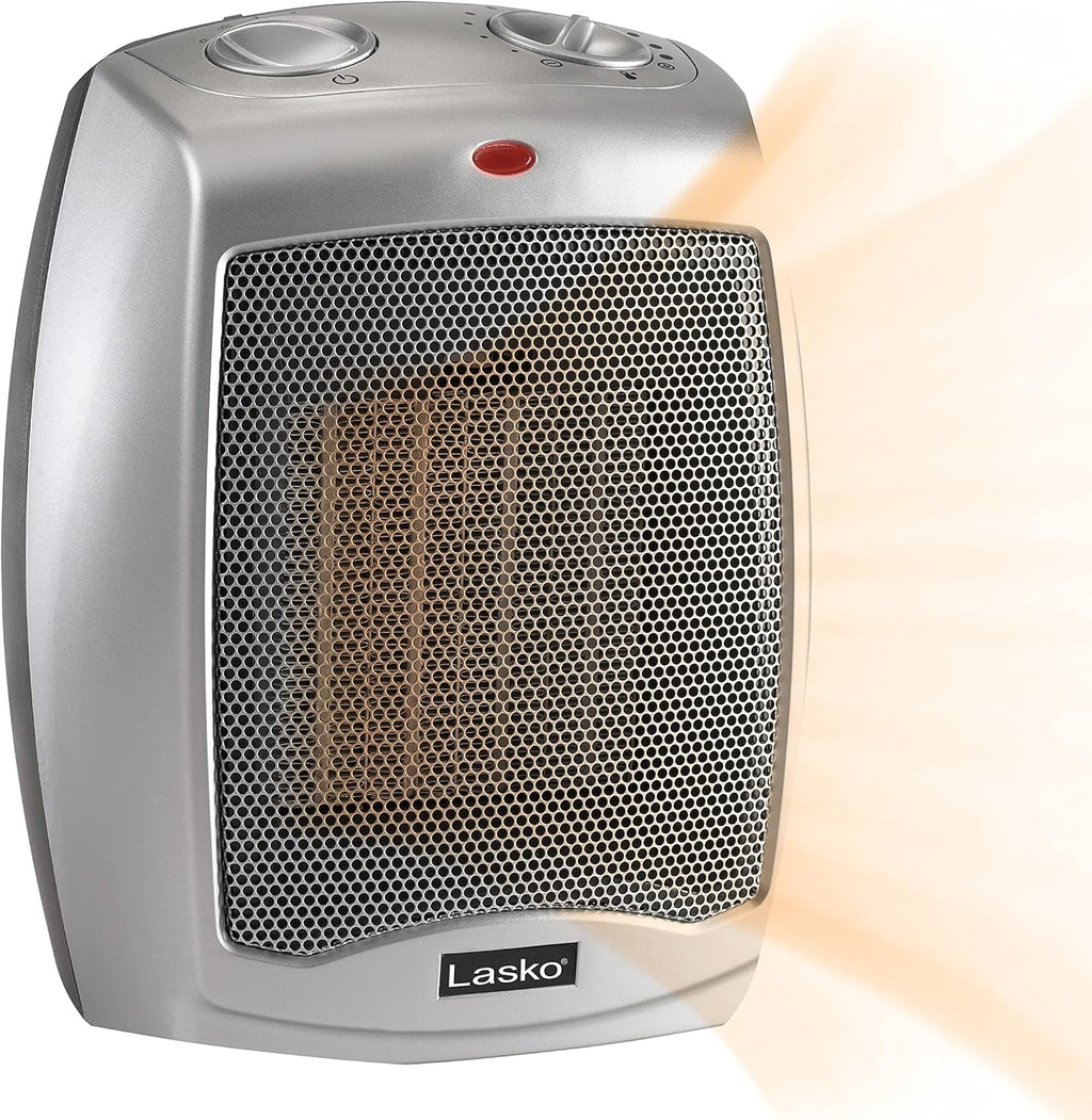 Lasko Ceramic Adjustable Thermostat Space Heater, Portable, Silver & White U641