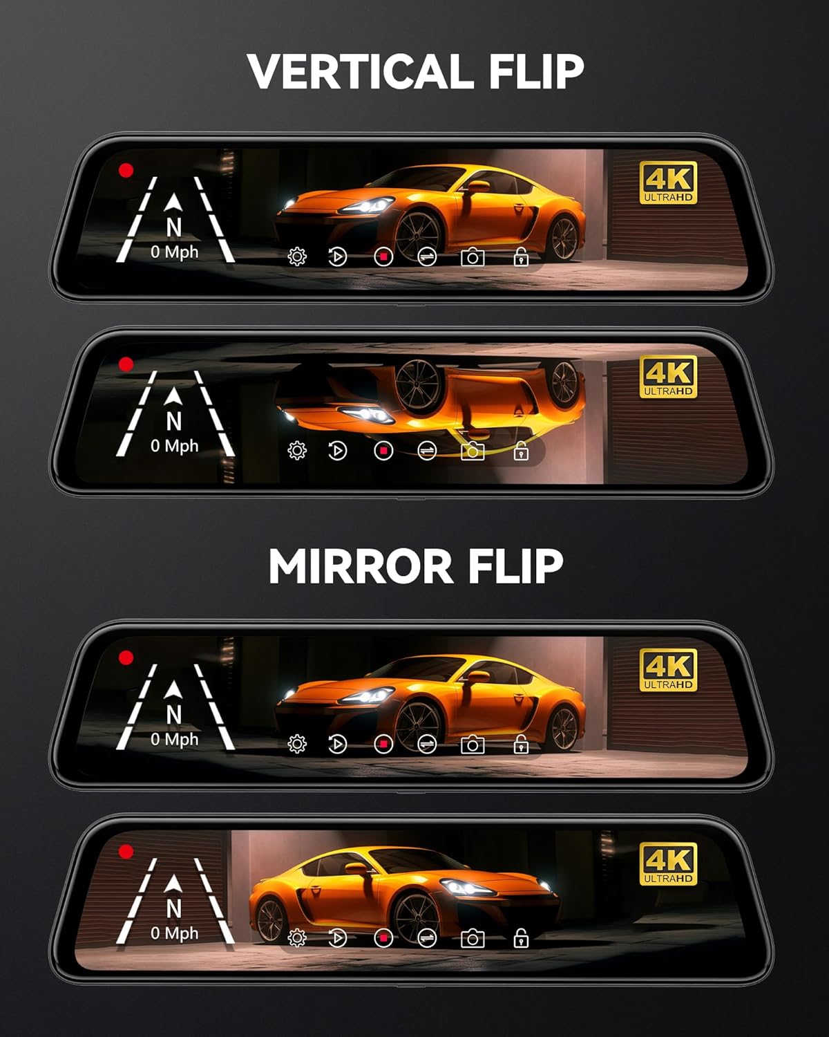 WOLFBOX G840S 12" 4K Mirror Dash Cam Backup Camera with Front and Rear Dual Cameras L37563