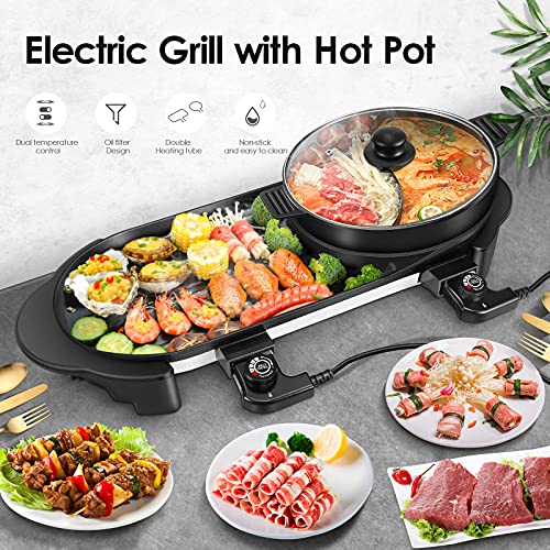 BOEASTER Electric Hot Pot with Grill, Removable Non-Stick, Adjustable Temperature N97558