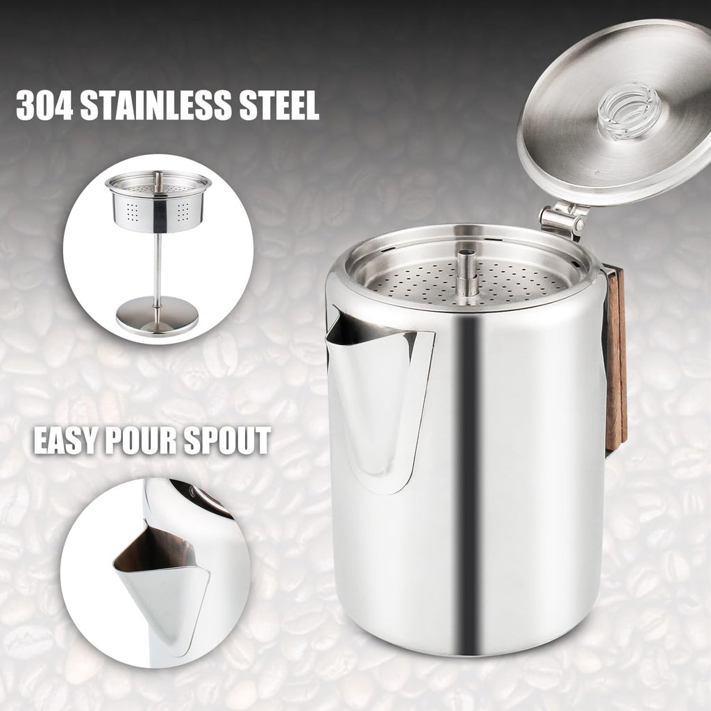 Stainless Steel Coffee Percolator 9 Cup with Heat Resistant Glass Knob W17517