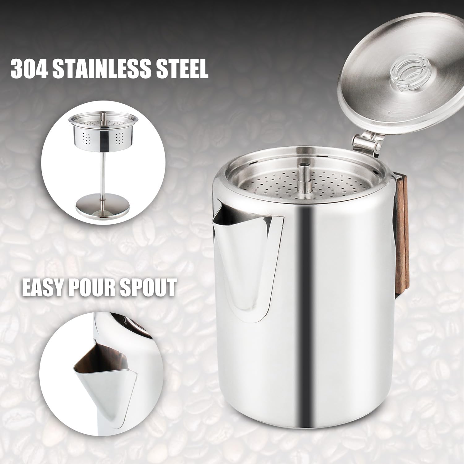 Stainless Steel Coffee Percolator 9 Cup with Heat Resistant Glass Knob W17517