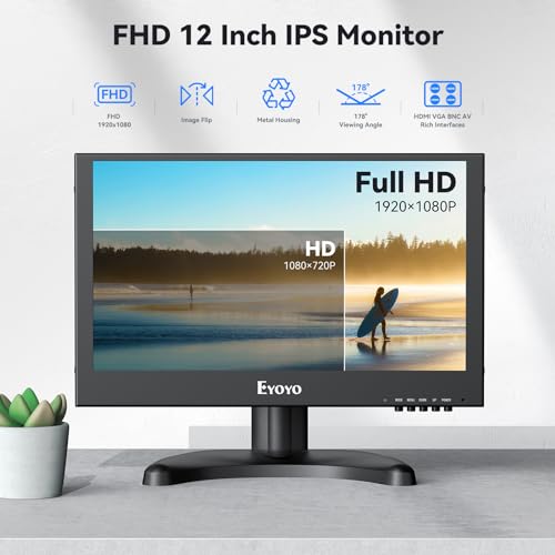 Eyoyo 12 inch 1920x1080 IPS Monitor with VGA HDMI BNC AV USB Input L8179