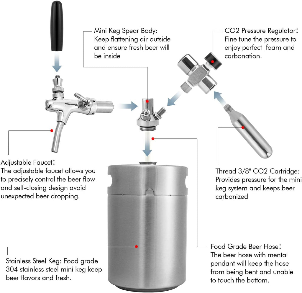 TMCRAFT 170oz Mini Keg Growler, Stainless Steel Pressurized Homebrew Beer Kit V163817