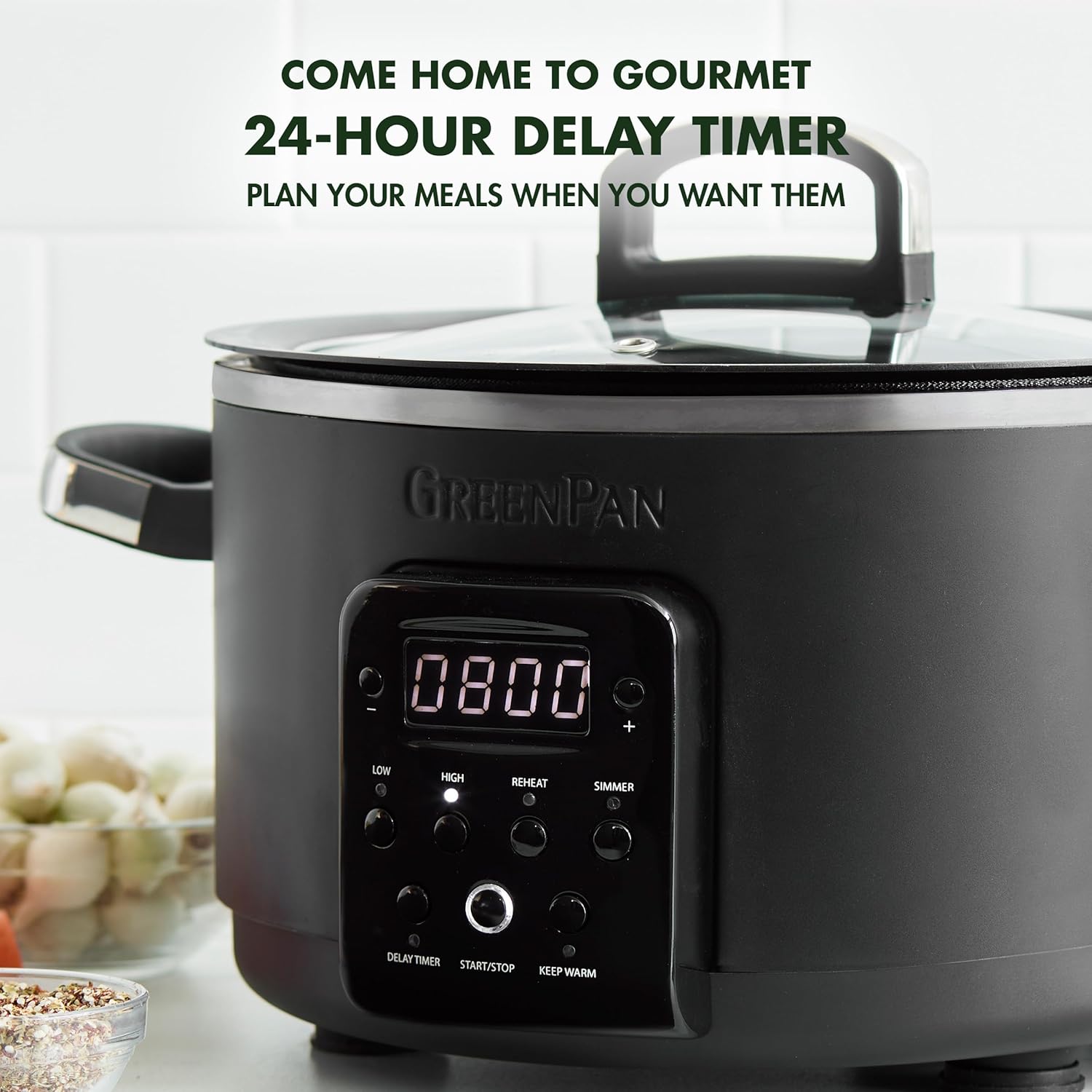 GreenPan Bistro Noir 4QT Electric Slow Cooker with Lid, PFAS-Free Ceramic Nonstick Inner Pot L69192