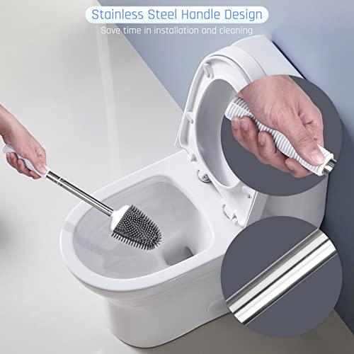 Sellemer Toilet Brush and Holder Set with Silicone Bristles, Compact Bathroom Design X1860