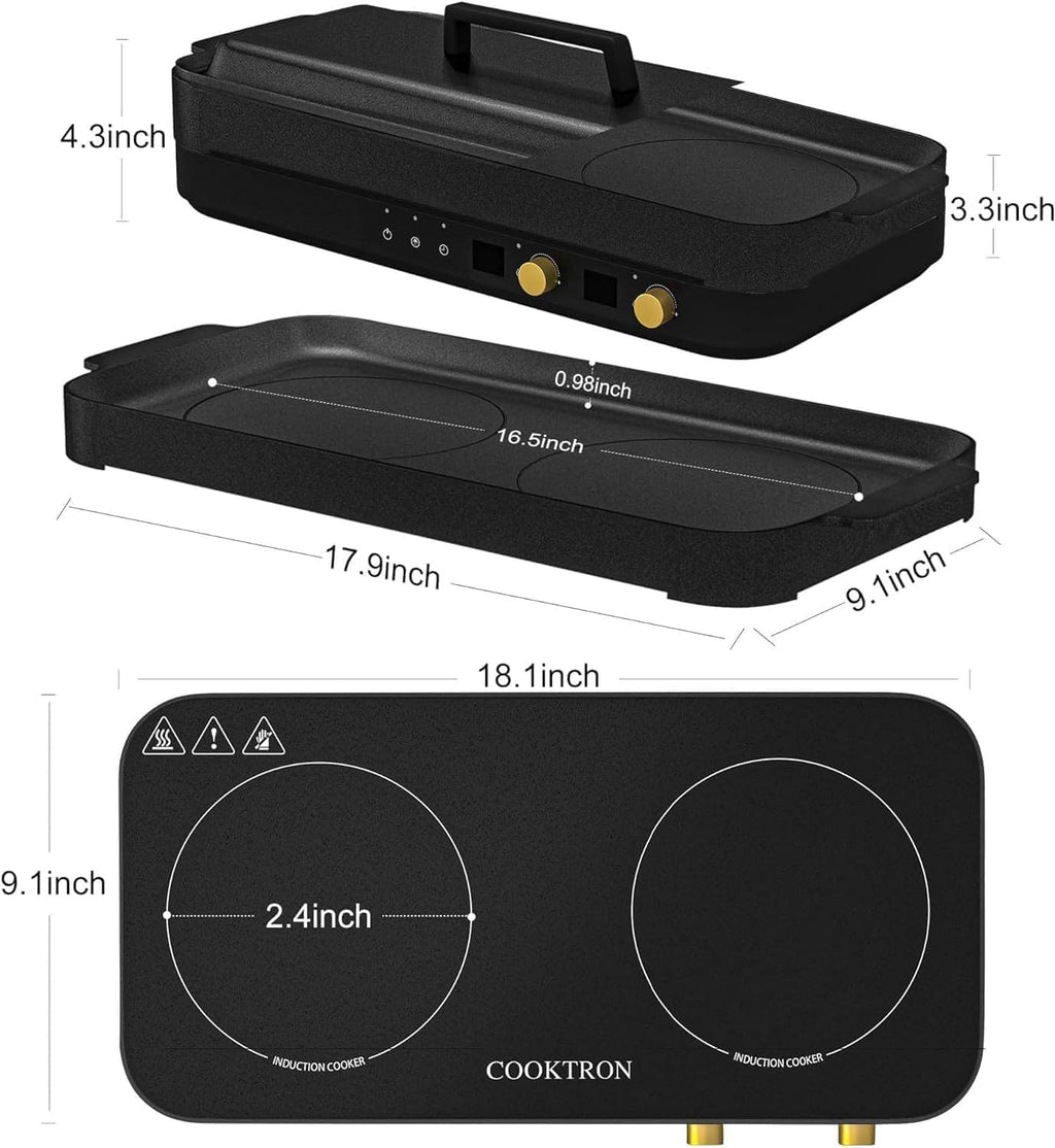 Induction Cooktop 2 Burner Portable with Removable Cast Iron Griddle S528177