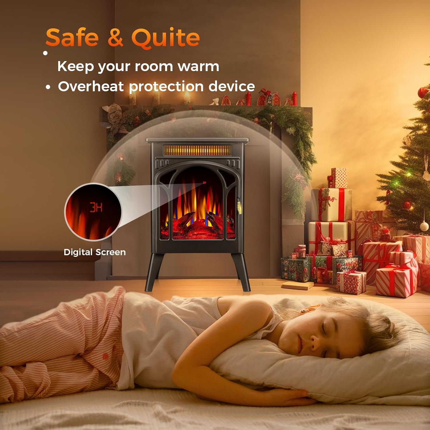 COWSAR Electric Fireplace Infrared Heater with 3D Flame, Remote Control, 5100 BTU P23804