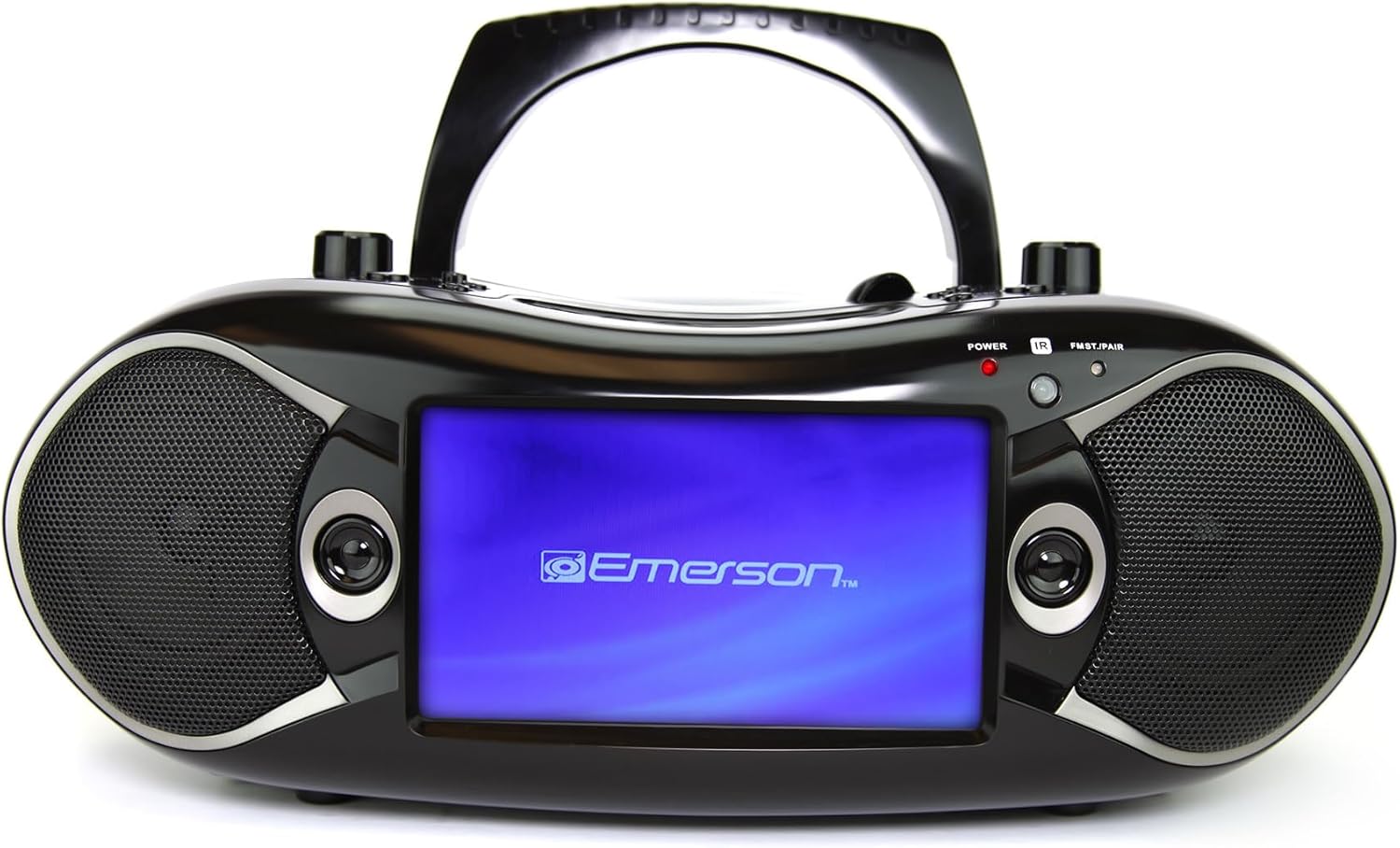 Emerson 7” Bluetooth DVD Boombox with AM/FM Radio & Digital TV, Portable Multimedia Player with 7" LCD Screen, HDMI, Bluetooth, USB/SD Playback, Twin Speakers, Black