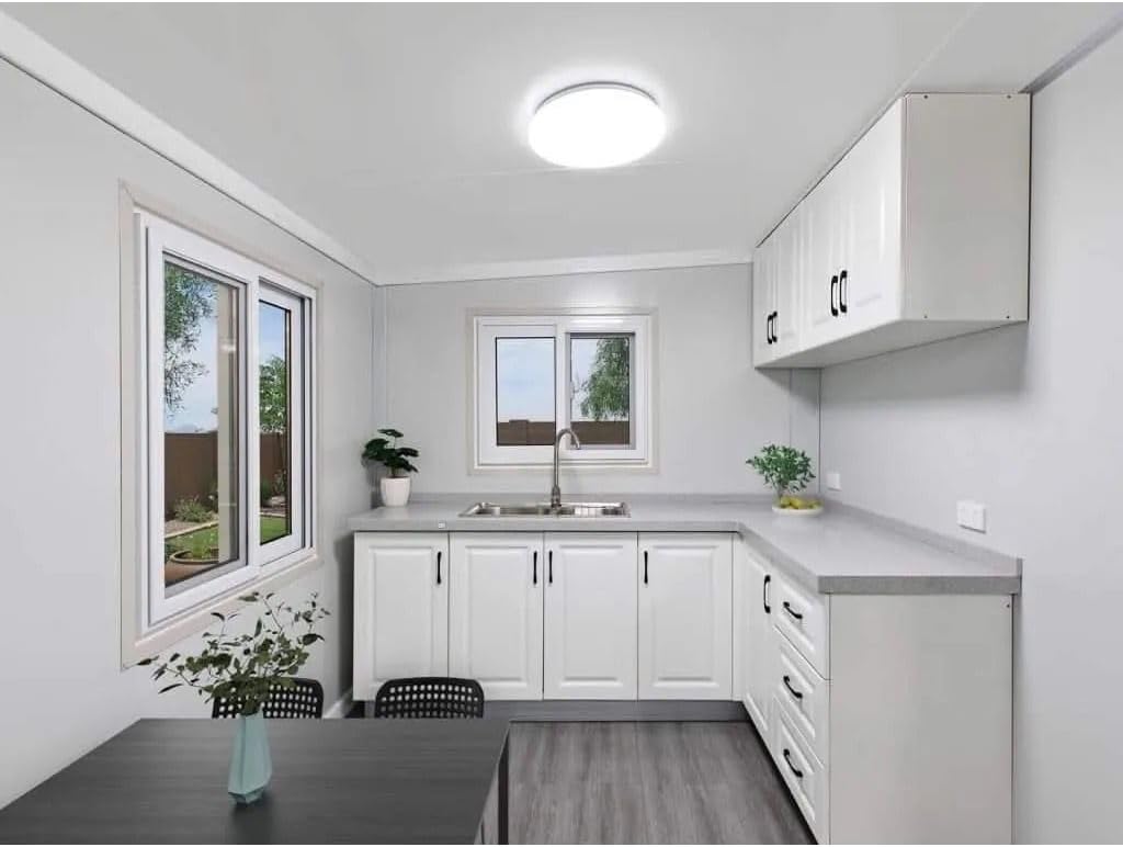 Portable Tiny Home, 40ft x 20ft, White, with Bathroom, Windows and Doors