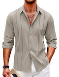 COOFANDY Mens Cuban Guayabera Shirt Casual Button Down Shirts Long Sleeve Beach Linen Shirts