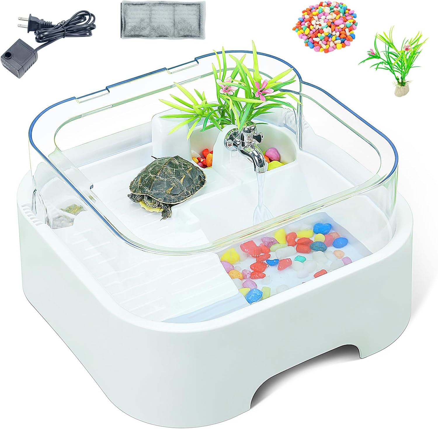Complete Terrarium Turtle Tank Kit for Turtles - Includes Basking Platform, Rain Shower, Filter, and Water Pump - Suitable for Small Tank Setup, a Present for Children