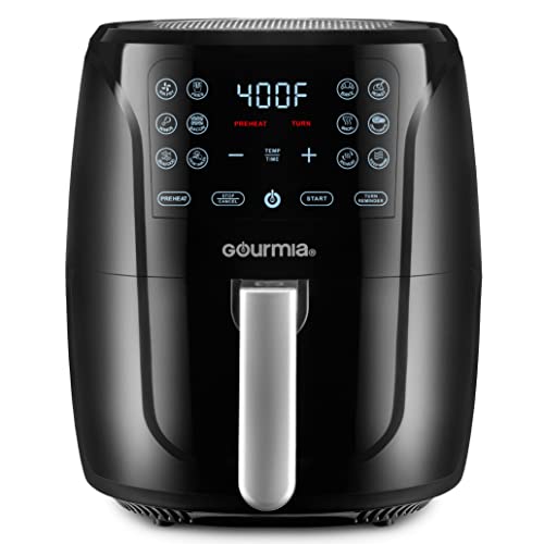 Gourmia Air Fryer Oven Digital Display Large AirFryer Cooker 12 1-Touch Cooking Presets, XL Air Fryer Basket 1500w Power Multifunction Black and Stainless Steel Accents FRY FORCE 360